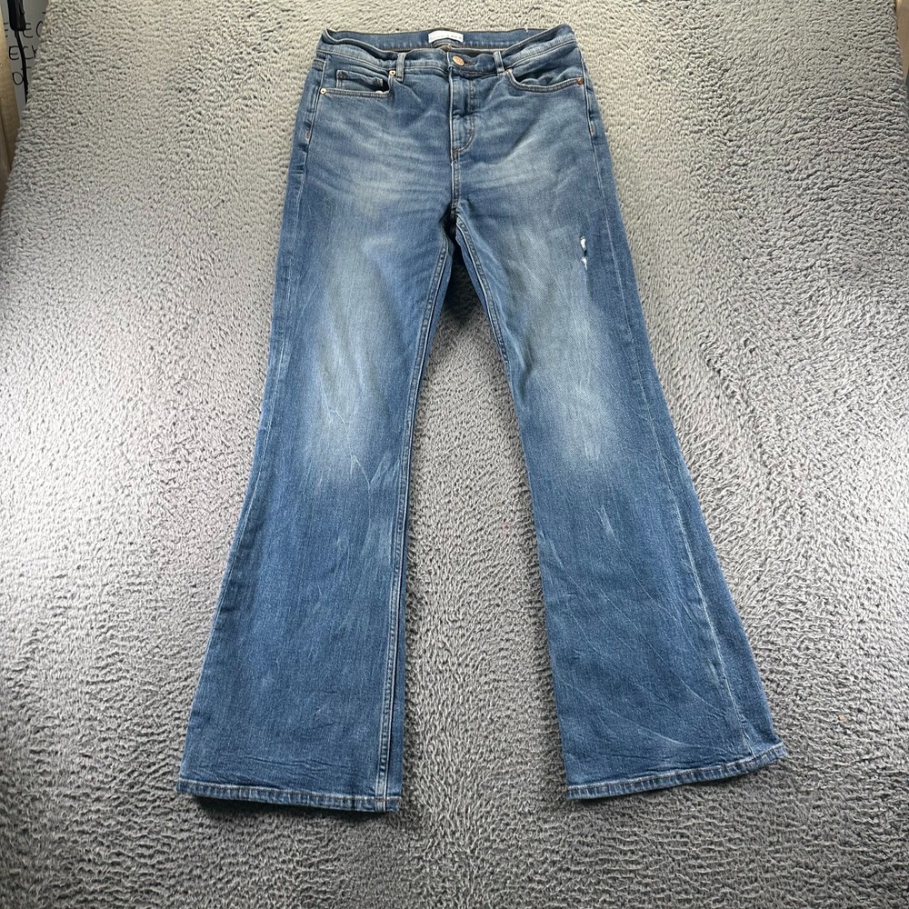 Loft Jeans Womens 6 Blue Cotton Denim Flared Leg Slim Fit Faded Workwear Travel